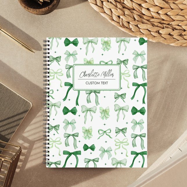 Elegant Coquette Aesthetic Green Bows Spiral Notebook (Creator Uploaded)