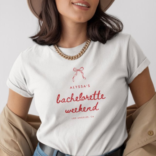 Elegant Coquette Bow Custom Bachelorette Weekend T-Shirt (Creator Uploaded)