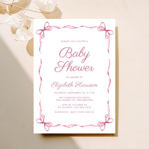Elegant Coquette Bows Pink Baby Girl Shower Invitation