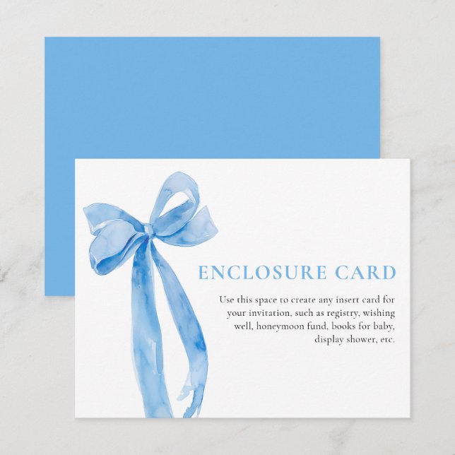 Elegant Coquette Dusty Blue Bow Enclosure Card (Front/Back)
