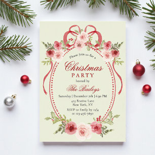 Elegant Coquette Floral Christmas Party Acrylic Invitations
