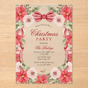 Elegant Coquette Floral Christmas Party Acrylic Invitations
