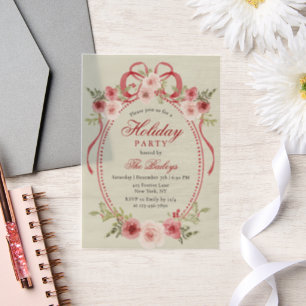 Elegant Coquette Floral Christmas Party Vellum Invitations