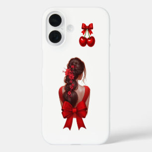 Elegant Coquette Girl Red Bow iPhone Case