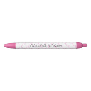 Elegant Coquette Pink Bow Script Name Monogram Black Ink Pen
