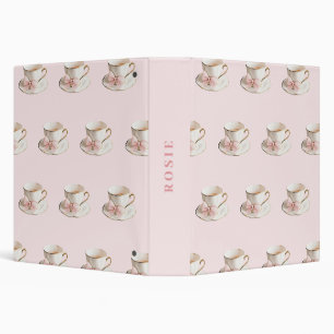 Elegant Coquette Preppy Pink Teacup with Bow Binder