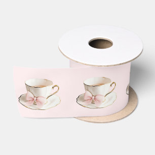 Elegant Coquette Preppy Pink Teacup with Bow Satin Ribbon