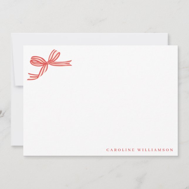 Elegant Coquette Red Bow Personalized Stationery Thank You Card (Front)