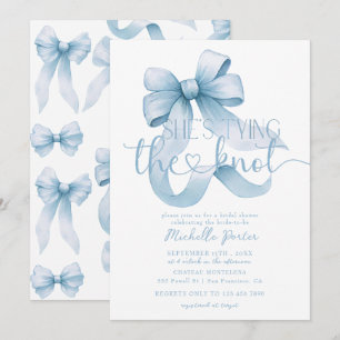 Elegant Coquette Ribbon Bow Blue Bridal Shower Invitation