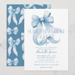 Elegant Coquette Ribbon Bow Blue Bridal Shower Invitation