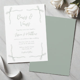 Elegant Coquette Sage Green Bows and Vows Wedding Invitation