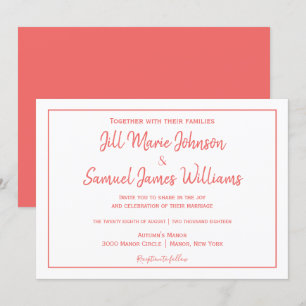 Elégant corail et blanc Elegance Invitation