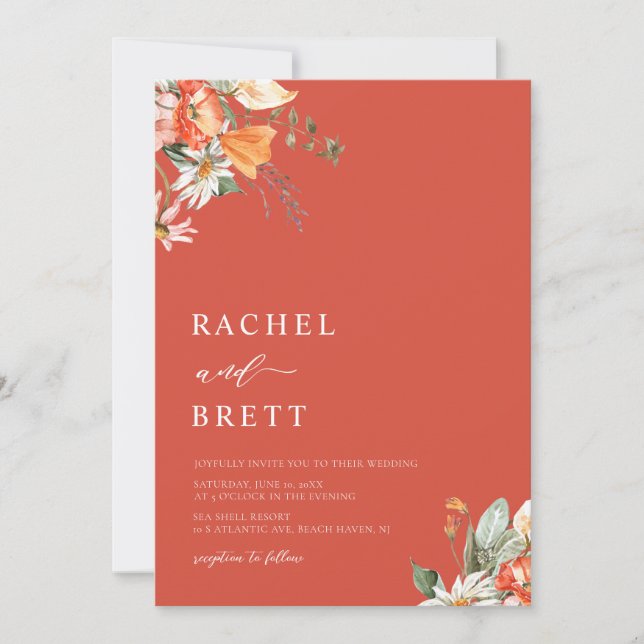 Élégant corail et Faire-part de mariage rose (Devant)