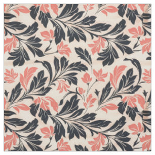 Elegant Coral and Black Leaf Pattern Fabric