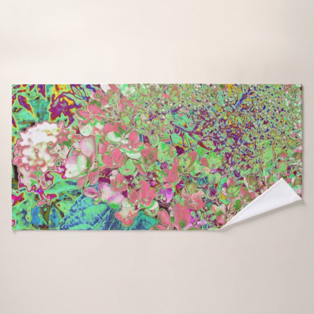 Elegant Coral and Chartreuse Limelight Hydrangea Bath Towel Set (Bath Towel)