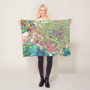 Elegant Coral and Chartreuse Limelight Hydrangea Fleece Blanket