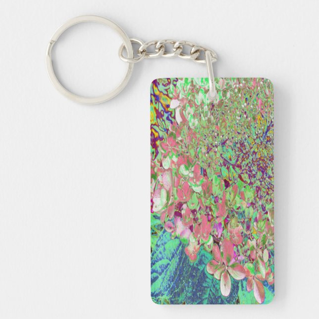 Elegant Coral and Chartreuse Limelight Hydrangea Keychain (Front)