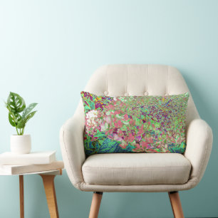 Elegant Coral and Chartreuse Limelight Hydrangea Lumbar Pillow
