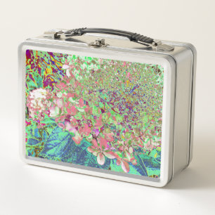Elegant Coral and Chartreuse Limelight Hydrangea Metal Lunch Box