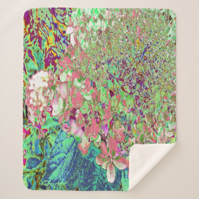 Elegant Coral and Chartreuse Limelight Hydrangea Sherpa Blanket (Front)