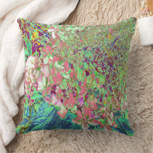 Elegant Coral and Chartreuse Limelight Hydrangea Throw Pillow