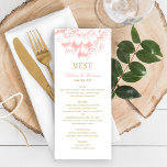 Elegant Coral and Gold Floral Peony Wedding Menu<br><div class="desc">Elegant and romantic style peony wedding dinner menu card design in coral pink and champagne gold colour scheme.</div>