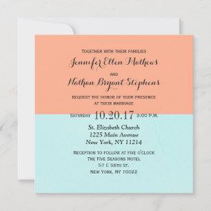 Elegant Coral and Mint Green Two Tone Colour Split Invitation