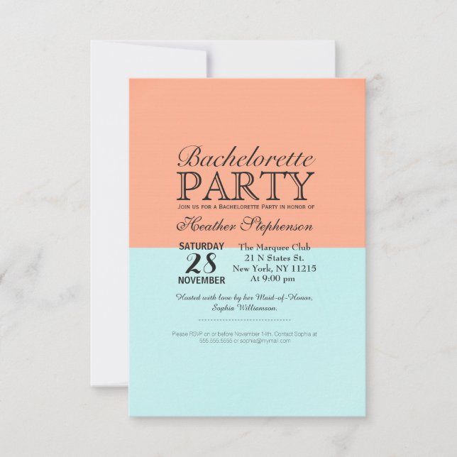 Elegant Coral and Mint Green Two Tone Colour Split Invitation (Front)