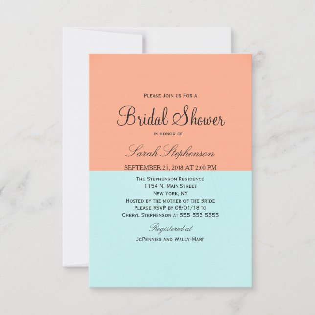Elegant Coral and Mint Green Two Tone Colour Split Invitation (Front)