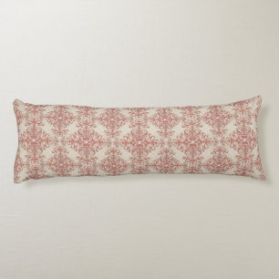 Elegant Coral and Off White Floral Damask Pattern Body Pillow