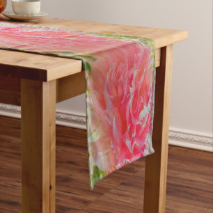Elegant Coral and Pink Decorative Dahlia Short Table Runner