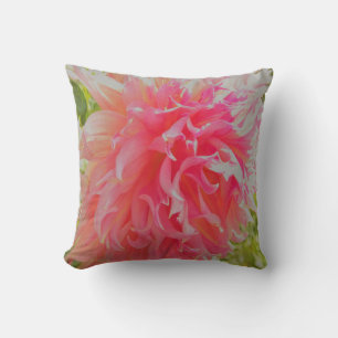Elegant Coral and Pink Decorative Dahlia Throw Pillow
