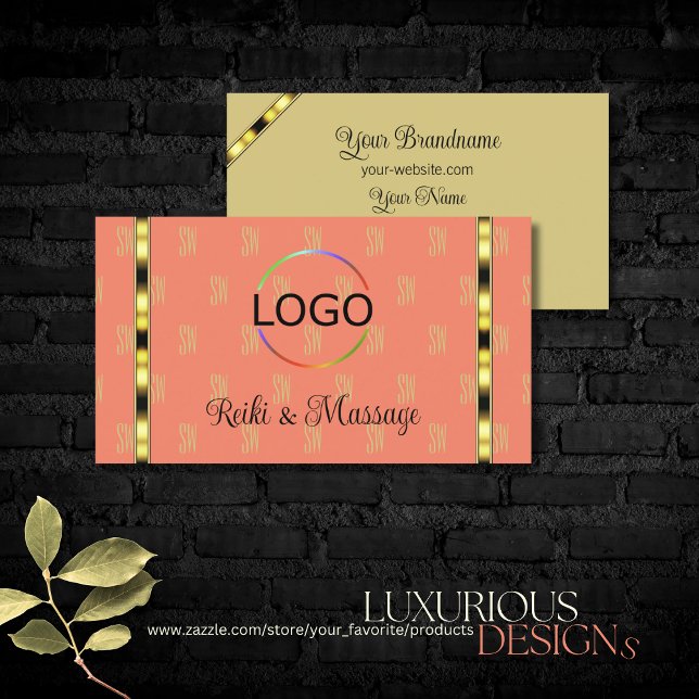 Elegant Coral Beige with Logo Patterned Letters Business Card (Creator Uploaded)