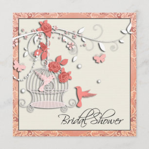 Elegant Coral Birdcage Bridal Shower Invitation
