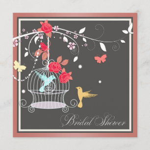 Elegant Coral Birdcage Bridal Shower Invitation