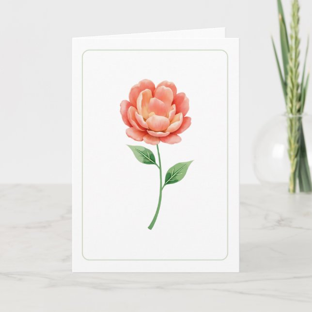 Elegant Coral Bloom Blank Floral Folded Greeting Card (Front)