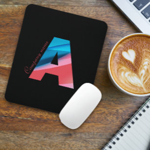 Elegant coral blue monogram with letter A black Mouse Pad