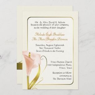 Elegant Coral Calla Lily Wedding Invitation