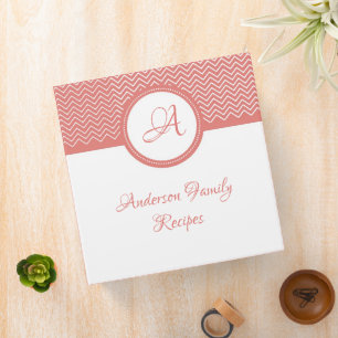 Elegant Coral Chevron Monogram Recipe Binder