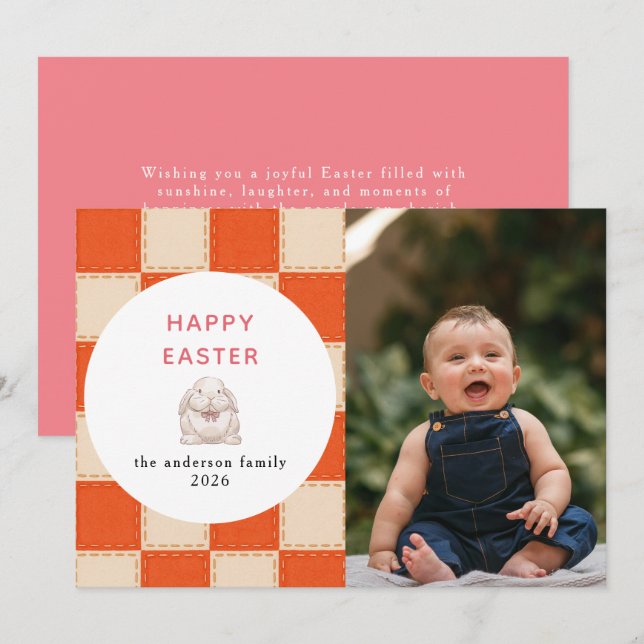 Elegant Coral & Cream Pattern  Happy Easter Photo Holiday Card (Front/Back)