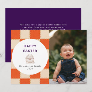 Elegant Coral & Cream Pattern  Happy Easter Photo Holiday Card
