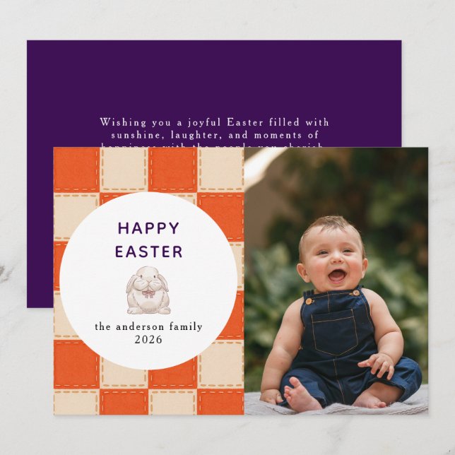 Elegant Coral & Cream Pattern  Happy Easter Photo Holiday Card (Front/Back)