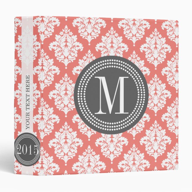 Elegant Coral Damask Personalized Binder (Front/Spine)