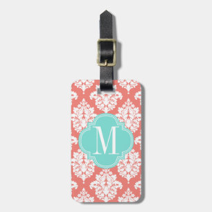 Elegant Coral Damask Personalized Luggage Tag