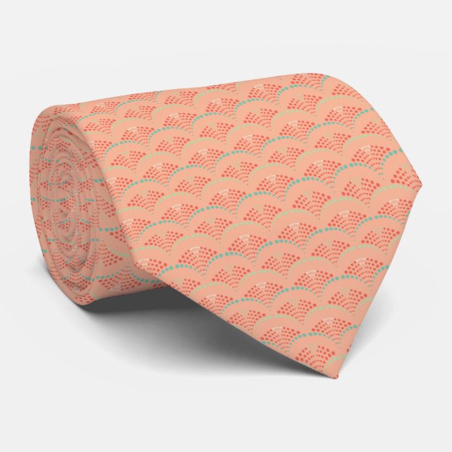 Elegant Coral Fan Shaped Dot Pattern Tie (Rolled)