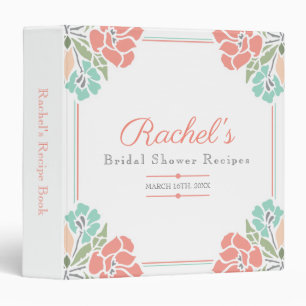 Elegant Coral Floral Bridal Shower Recipe Book Binder