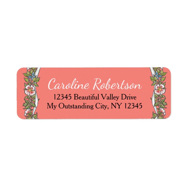 Elegant Coral Floral Foliage Bird Wedding Mailing (Front)