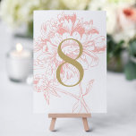 Elegant Coral Floral Peony Wedding Table Number<br><div class="desc">Elegant and romantic peony wedding table number card in coral pink and champagne gold colour scheme.  Design is featured on front and back sides of the card.  Customize and add each individual table number to your shopping cart.</div>