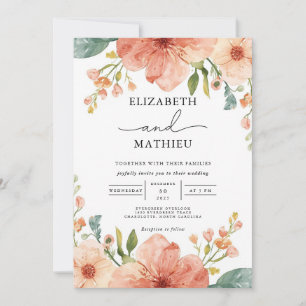 Elegant Coral Garden Floral Wedding Invitation