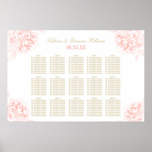 Elegant Coral Gold Floral Peony Wedding Seating Poster